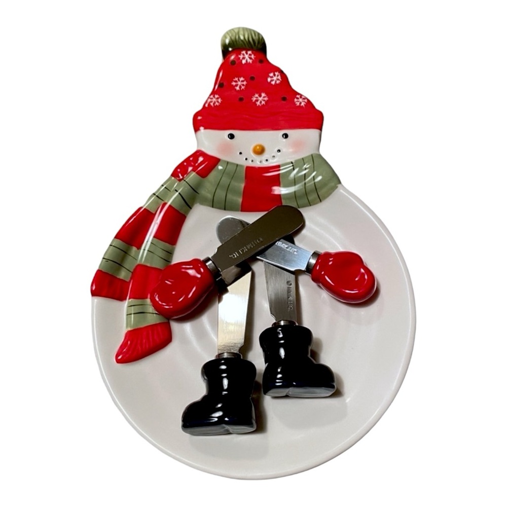 Vintage Hallmark Christmas Snowman Cheeseball Dish, Spreader Set And Recipe